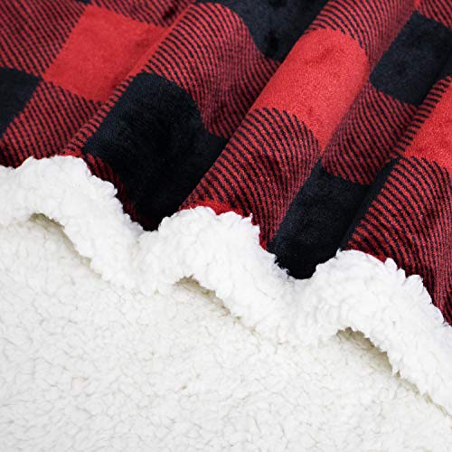 Touchat Sherpa Red and Black Buffalo Plaid Christmas Twin Blanket 60" X 70", Fuzzy Fluffy Soft Cozy Throw Blanket, Fleece ...