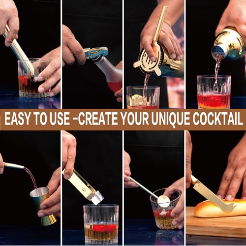JNWINOG 9Pcs-Cocktail Shaker Set Bartending Kit Cocktail Bar Set Cocktail Mix Drink Making Kit Professional Bar and Home D...