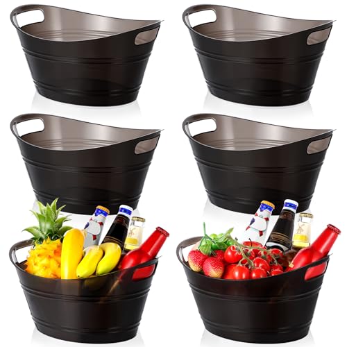 meekoo 6 Pcs Plastic Ice Buckets Bulk with Handles 4.5L Oval Storage Tub Large Capacity Ice Drink Bucket for Party Bar Win...