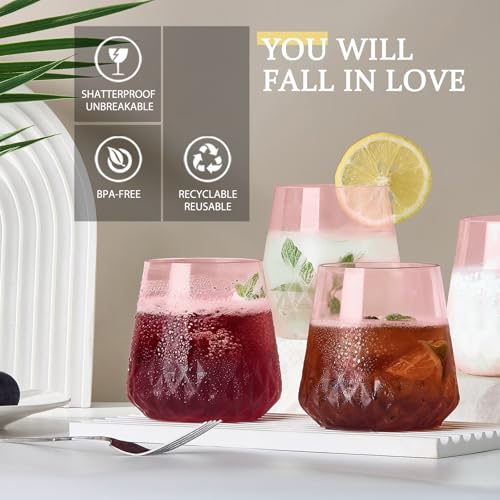 ROIMEE VONT 40 Pack Rhombus Plastic Wine Glasses,Heavy Duty Disposable Wine Champagne Whiskey Glasses Unbreakable Clear Pl...