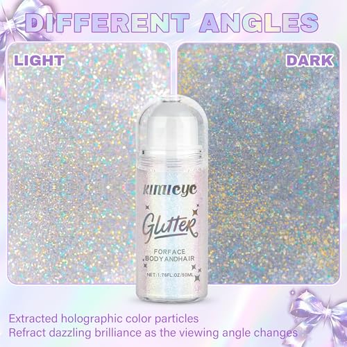 Roll-on Face Body Glitter Gel for Women, 1.69oz Large Capacity Holographic Color Changing Glitter Gel Shimmer Makeup for S...
