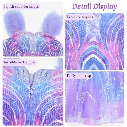 Esvaiy Wicked Glinda Costume Girls Tulle Sequin Dress with Accessories Glinda Dress for Girls Halloween Christmas Cosplay