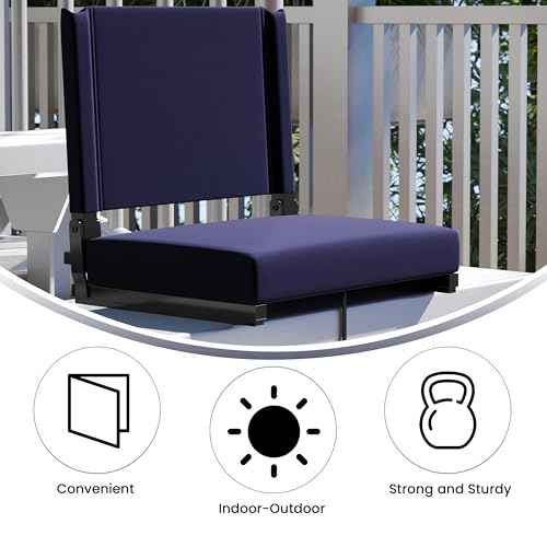Flash Furniture Grandstand Portable Stadium Seat for Bleachers or Benches, Folding Padded Stadium Chair with Carrying Handle, 500 lb. Weight Capacity, Navy
