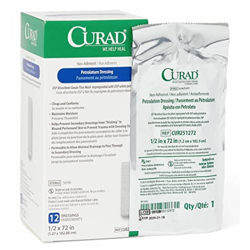 Medline CURAD Sterile Nonadherent Petrolatum Gauze Dressing, 1/2 Inch x 72 Inches, Ideal for Nondraining Wounds, Case of 72 Each