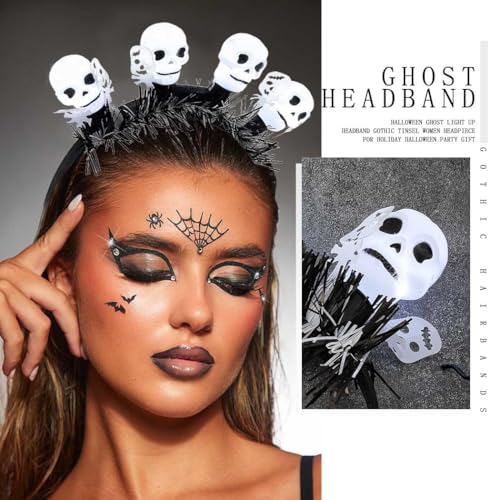 Fdesigner Light Up Halloween Headbands Ghost Headband Gothic Costume Hairband LED Glowing Headpiece Holiday Hair Accessori...