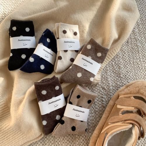 Wool Socks for Women Warm Winter Socks Knit Crew Calf Hiking Boot Sock Stocking Stuffers Gifts (Beige)