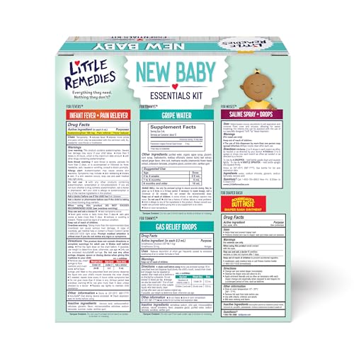 Little Remedies New Baby Essentials Kit with Saline Nasal Spray, Diaper Rash Cream, Gas Relief Drops, Gripe Water & More, ...