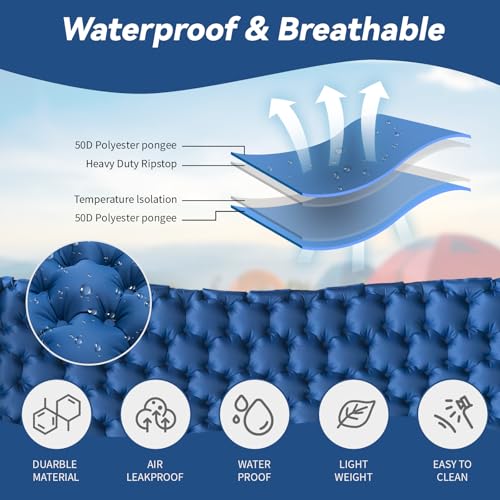 HiiPeak Double Sleeping Pad - Self Inflating 3" Extra-Thick for 2 Person with Pillow Built-in Foot Pump Inflatable Sleepin...
