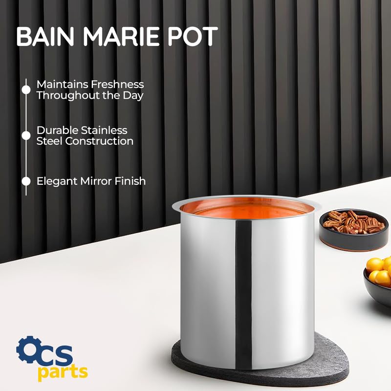 OCS Parts 3.5 Quart Bain Marie Pot with Lid Set | 7-3/4" x 5-11/16" Stainless Steel Pot for Warm or Cold Food, Home Kitchens, Stovetop, Steam Tables, Soup Warmers or Buffet and Salad Bars
