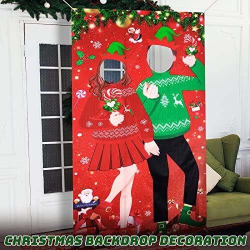 Christmas Photo Door Banner Christmas Ugly Sweater Photo Booth Party Decor Backdrop Props with Rope Ugly Sweater Candy Fun...