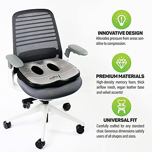 Aylio Socket Seat Cushion for Sit Bone and Back Pain Relief, Butt, Tailbone, Hip, Hamstring, Posture Support - Memory Foam Comfort Ischial Tuberosity Pillow for Desk Chair or Car