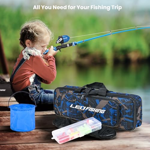 LEOFISHING 2 Set Kids Fishing Pole Set with Full Starter Kits Portable Telescopic Fishing Rod and Reel Cambos with All The...