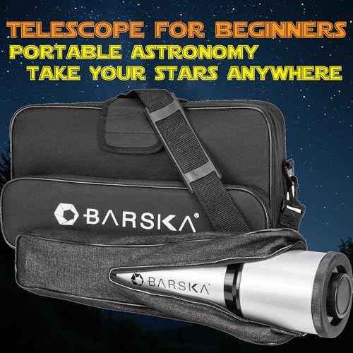 Barska Starwatcher Astronomical Refractor Telescope 300x Magnification for Beginners & Kids with Barlow Lens, 2 Interchangeable Eyepieces, Finder Scope, Table Top Tripod