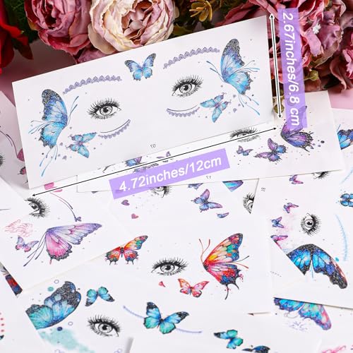 Glitter Butterfly Temporary Tattoos Sticker Glitter Fairy Makeup Kit Accessories For Women Eye Face Makeup Decor Butterfly...