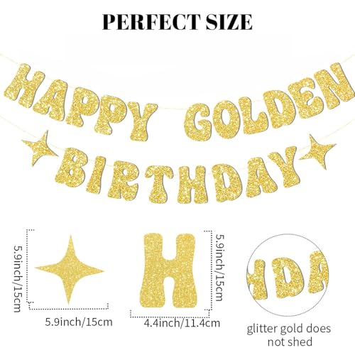 JNXCYQ Gold Happy Birthday Banner or Happy Birthday Sign for Golden Bday Party Decorations,Golden Girls Bday Decorations-G...