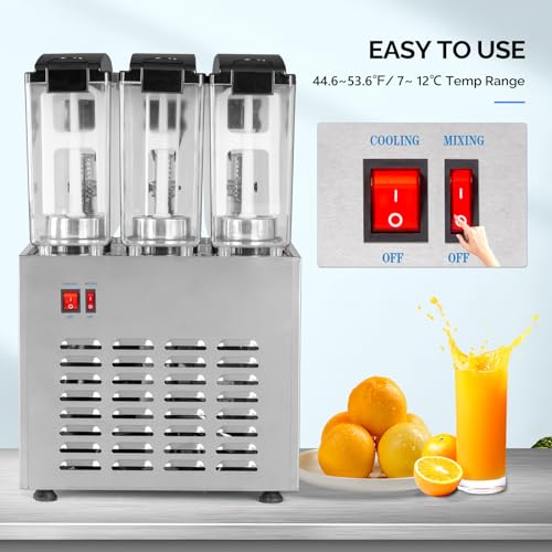 ROVSUN Commercial Beverage Dispenser 7.8 Gal/30L, Commercial Juice Dispenser Cold Drink Dispenser 10L X 3 Tanks Stainless ...