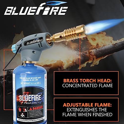 BLUEFIRE Handy Cyclone Torch Head With Propane Gas Portable Brass Gas Torch Manual Ignite Fuel by MAPP MAP PRO Propane Gas...