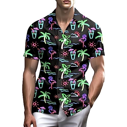 Stazary Neon Shirts for Men Button Up Shirts,Mens Neon Shirt Hawaiian Shirt for Men,Mens Beach Shirts Neon Clothes