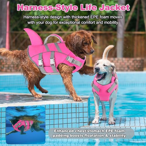Dogcheer Shark Fin Dog Life Jacket, Adjustable Dog Harness Life Vest for Swimming Boating, Reflective Puppy Swim Vest Pet ...