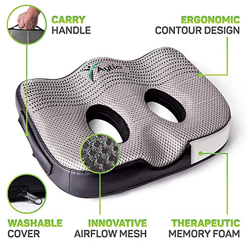 Aylio Socket Seat Cushion for Sit Bone and Back Pain Relief, Butt, Tailbone, Hip, Hamstring, Posture Support - Memory Foam Comfort Ischial Tuberosity Pillow for Desk Chair or Car