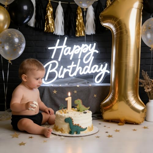 Happy Birthday Neon Sign for Wall Decor, LED Happy Birthday Light Up Sign, Dimmable Happy Birthday Neon Lights for Backdro...