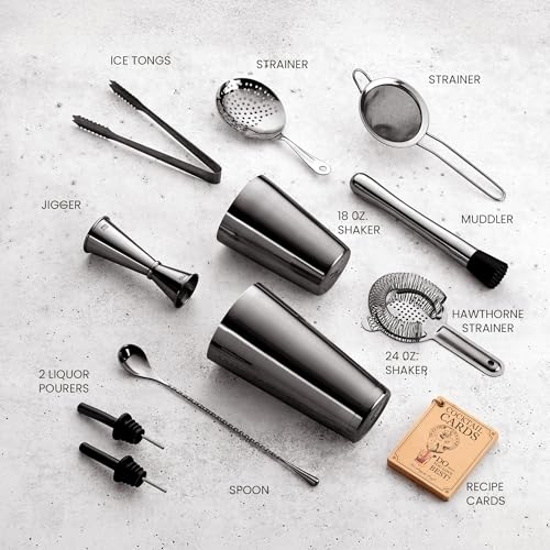 Mixology & Craft Cocktail Shaker Set: 11-Piece Weighted Boston Shaker Kit | Complete Cocktail Kit Gift Set | Top Bartender...