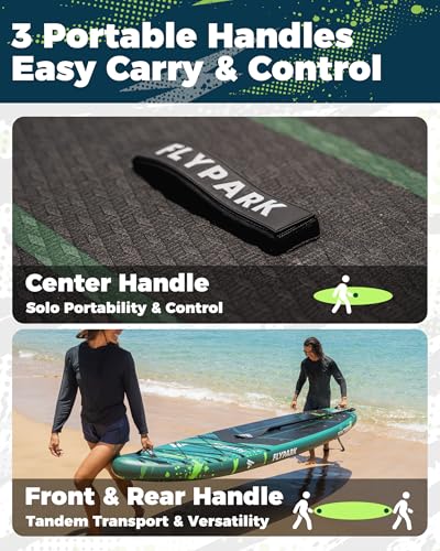 Flypark 11'x34" Inflatable Paddle Boards, Extra Wide SUP for 420lbs/3Adults, Yoga Stand Up Paddle Board, 110L Backpack, 15...