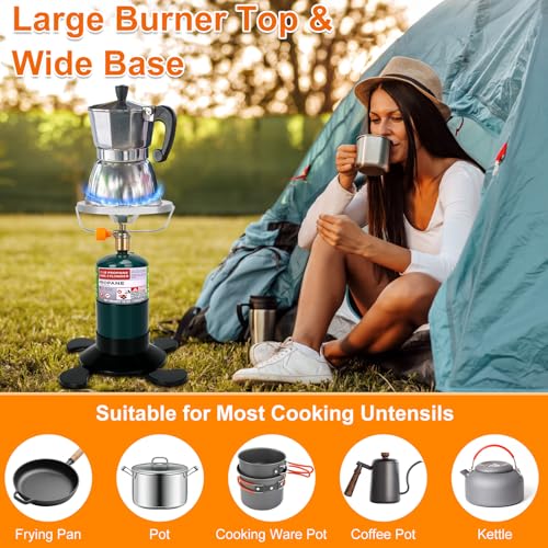 Camping Stove Propane Burner, Portable Camp Stove with Foldable Gas Tank Base, Adjustable Flame Backpacking Cooker for Cam...