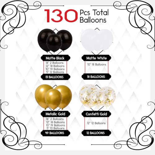 Archloon Black and Gold Balloons Arch Kit, 134pcs black and gold balloon garland kit with Black White Metallic Gold Confet...