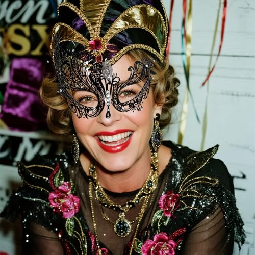 EMORBALS Masquerade Mask for Women, Masquerade Mask for Venetian Ball, Wedding, Mardi Gras&Costume Party, Stretch Cord Design