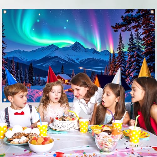 5.9 X 3.6 Ft Colorful Northern Lights Backdrop, Birthday Party Photo Valentine's Day Backdrops, Camping Forest Northern Li...