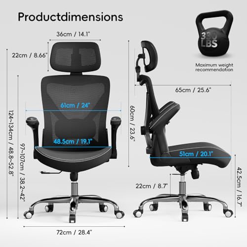 Ergalithic Ergonomic Office Chair-Computer X-Shaped Chair Mesh PU Leather with Adjustable Lumbar Support-Executive Desk Ch...