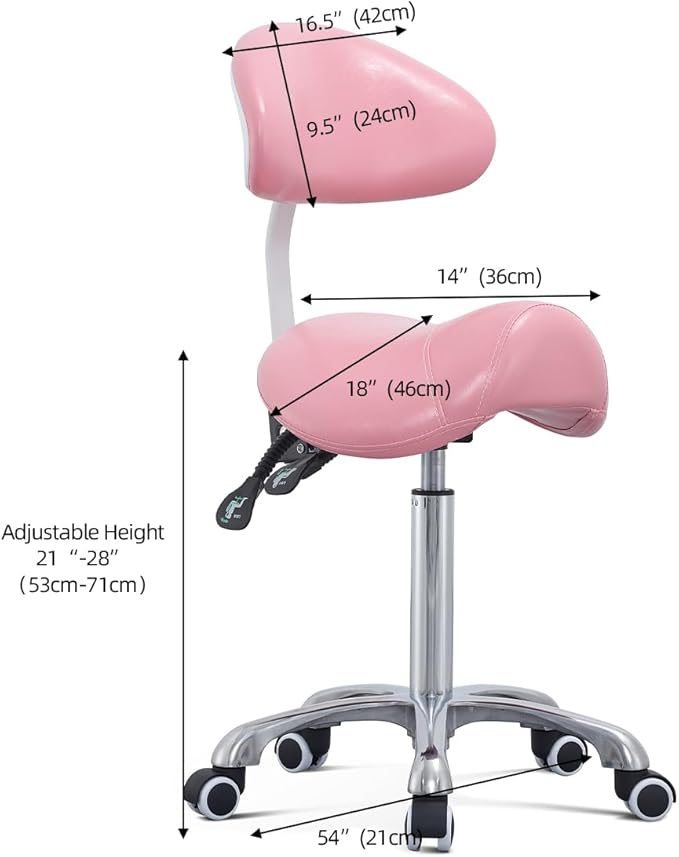 Saddle Stool Rolling Chair with Back Support,Esthetician Tattoo Dental Lash Chairs for Eyelash Tech Massage Salon(Pink,with Backrest)