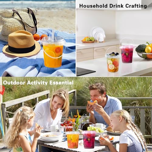 10 Pack 34oz Disposable Plastic Cups with Lids and Straws, Iced Coffee Cups with Lids, Sturdy & Food Safe for Cold & Hot D...