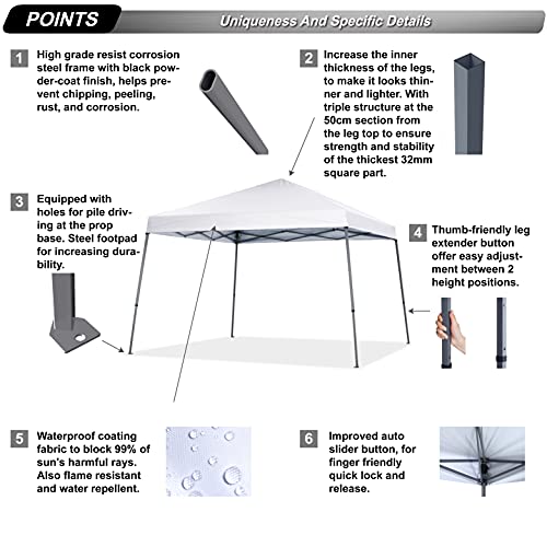 ABCCANOPY Stable Pop up Outdoor Canopy Tent 8 x 8 ft Base / 6 x 6 ft Top, White