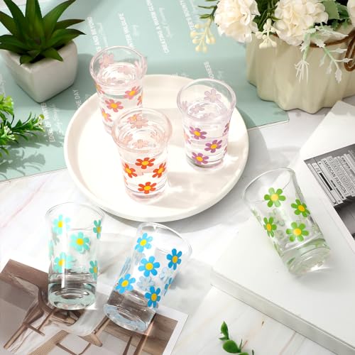Whaline 6Pcs Daisy Shot Glasses 6 Colors Daisy Flower Drinking Glasses 1.7oz Colorful Small Glass Shot Cups for Party Bar ...