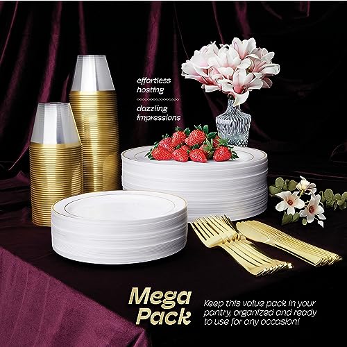 R-kay 100 Pack Gold Plastic Cups For Party - Plastic Cups 9 oz - Party Cups Disposable - Premium Heavy Duty Gold Cups - Di...