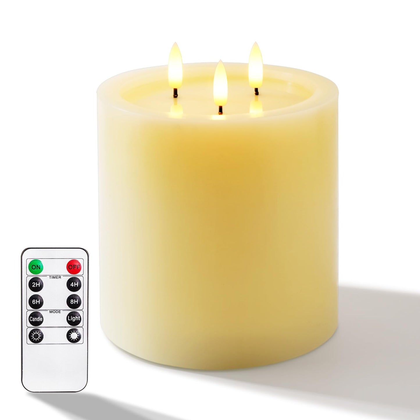Amagic 3 Wicks Extra Large Flameless Candles, Battery Operated Candles with Remote Control and Timers, 6-inch Diameter LED Pillar Candles, Real Wax, Liquid Effect, Ivory, 6"x6"