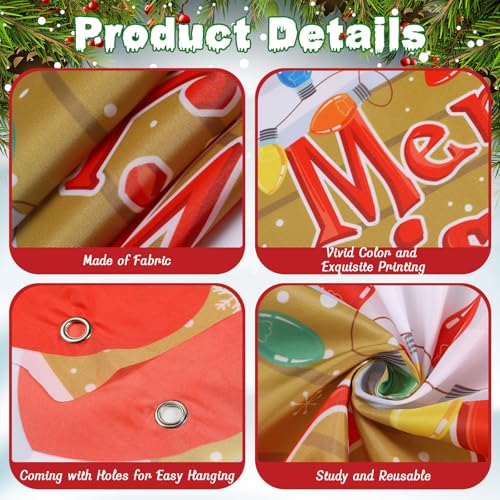 Tiamon 3 Pcs Christmas Door Decorations Banner Merry Christmas Porch Banner Snowman Santa Backdrop Xmas Party Hanging Phot...