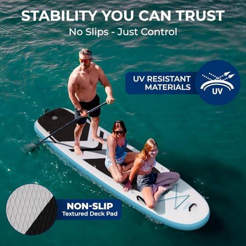 SereneLife 12’2” Inflatable Paddle Board - XL Family Stand Up Paddleboard with Seat for 2 Adults 1 Child - 34” Wide Stable...