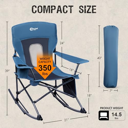 Portal Outdoor Rocking Chair Camping Folding Portable Rocker with Cup Holder Side Pocket Carry Bag, Support 350LBS (Mesh B...