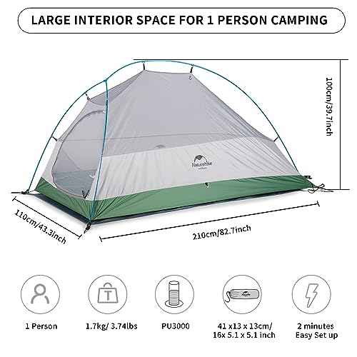 Naturehike Cloud-Up 1 Person Tent, Lightweight Backpacking Tents for One Man, Waterproof Ultralight One Person Tent for Camping Hiking Backpacking
