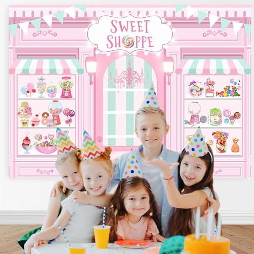 Mocsicka Sweet Shoppe Backdrop 7x5ft Dessert Parlor for Girl Birthday Party Background Decorations Donut Ice Cream Cake Ta...