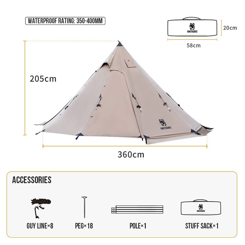 OneTigris Northgaze Canvas Hot Tent with Stove Jack, Windproof, Fire Retardant, Durable 4 Season Camping Pyramid Teepee Te...