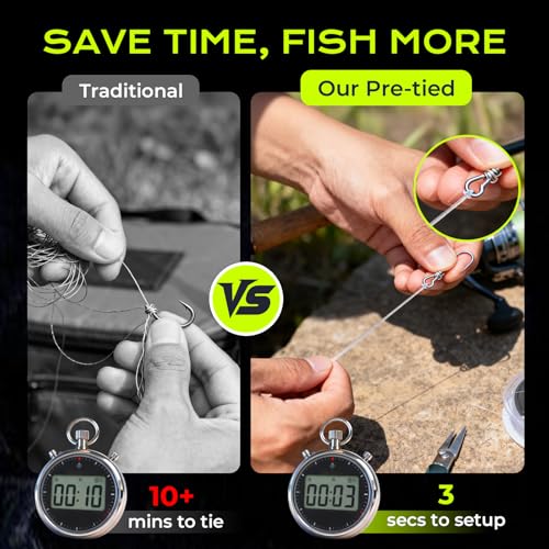 Pre-Tied Dropper Loop Knots Fishing Line, 80 Knots Monofilament Leader with 5.5" Loop Diameter & 18" Spacing, Saltwater & ...