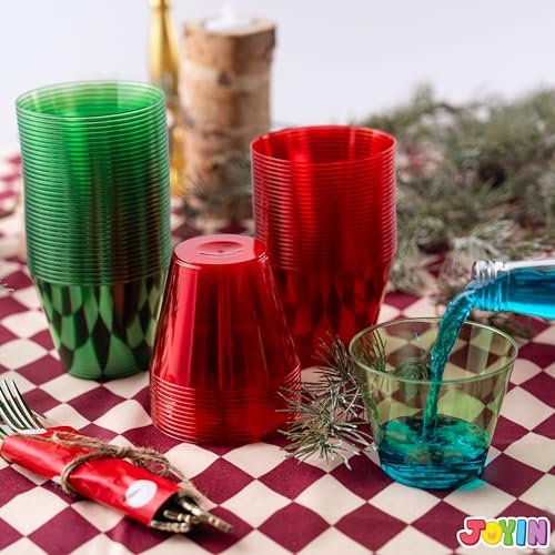 JOYIN 72 PCS Disposable Plastic Drinking Cups, 9 OZ Christmas Clear Plastic Party Cup, Xmas Wine Glasses for Party Supplie...