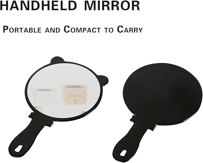 Hand Mirror 2 Pcs, Men or Women Salon Barber Hairdressing Portable Handheld Mirrors with Handle,See Back of Head Haircut Mirror, Pocket Travel and Present (Black, 5.91" L x 9.84" W (Round))