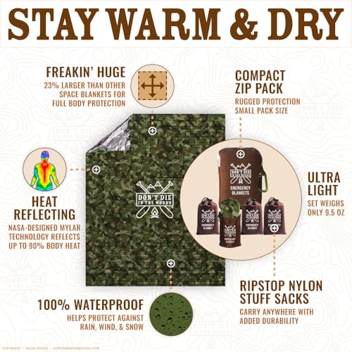 Don't Die In The Woods - Freakin’ Huge Emergency Blankets [4-Pack] Extra Large Thermal Mylar Space Blanket - One of The Te...