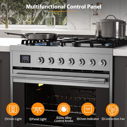 Empava Freestanding & Slide-In Gas Range, 5.0 Cu. Ft, Single Oven with 5 Sealed High-Low Burners & Touch Timer, Heavy Duty...