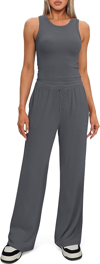 Darong Women's 2 Piece Outfits Lounge Sets Sleeveless Tank Tops Wide Leg Pants Sets Tracksuits Match Sets